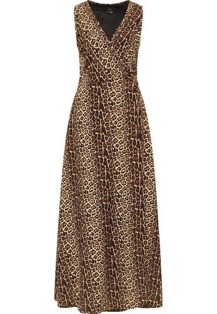 faina Damen Maxi Kleid mit Leopardenmuster