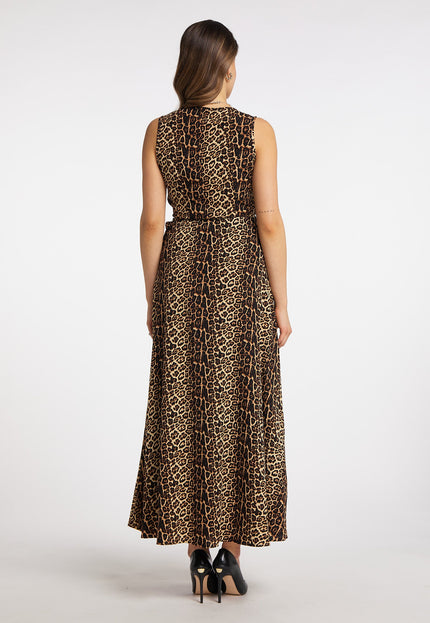 faina Damen Maxi Kleid mit Leopardenmuster