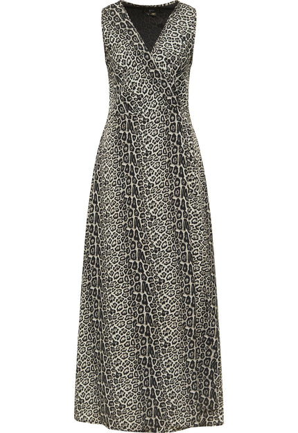 faina Damen Maxi Kleid mit Leopardenmuster