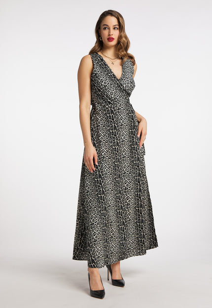 faina Damen Maxi Kleid mit Leopardenmuster