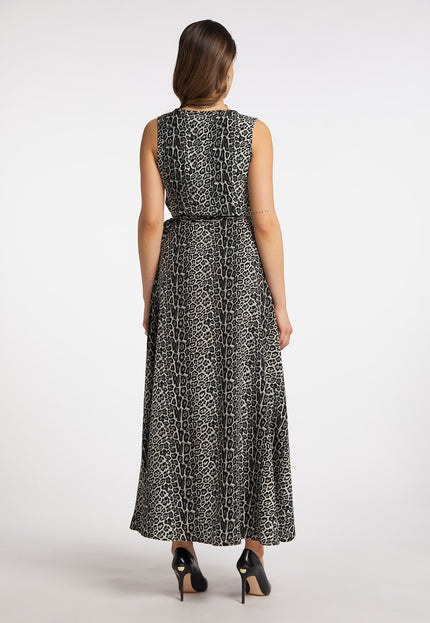 faina Damen Maxi Kleid mit Leopardenmuster