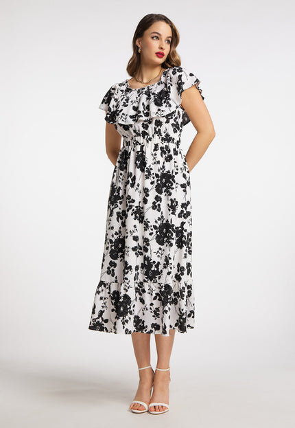 faina Damen Midi Kleid mit Allover-Print