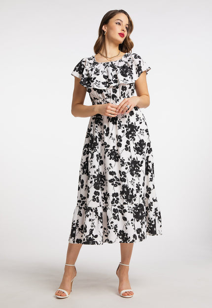 faina Damen Midi Kleid mit Allover-Print