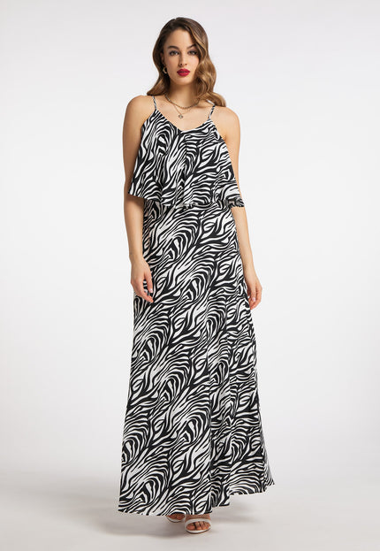 faina Damen Zebra-Print Maxi Kleid