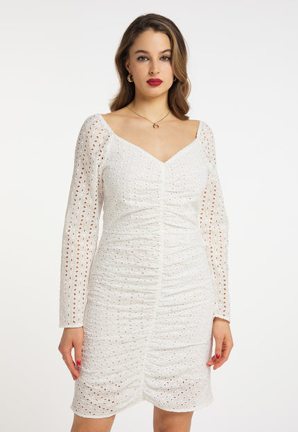 faina Damen Kleid mit Broderie Anglaise