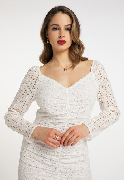 faina Damen Kleid mit Broderie Anglaise