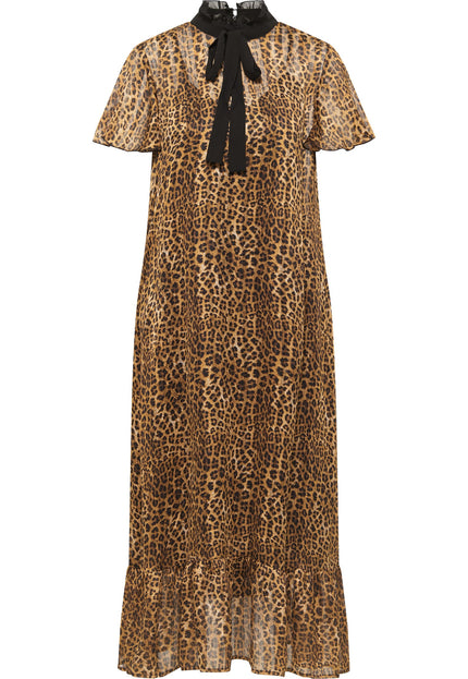 faina Damen Midi Kleid mit Leopardenmuster