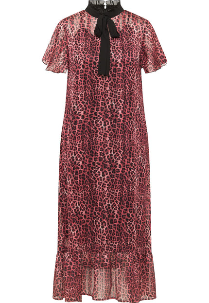 faina Damen Midi Kleid mit Leopardenmuster