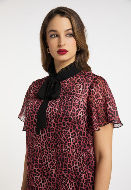 faina Damen Midi Kleid mit Leopardenmuster