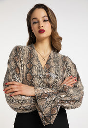 faina Damen Wickelbluse mit Pailletten