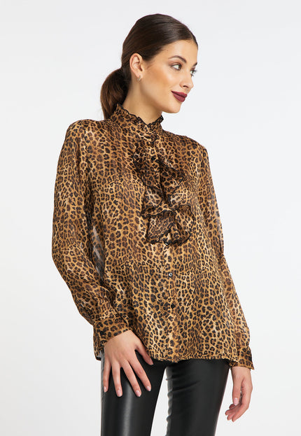 faina Damen Rüschenshirt mit Leopardenmuster