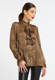 faina Women's Ruffled Blouse With Leopard Print