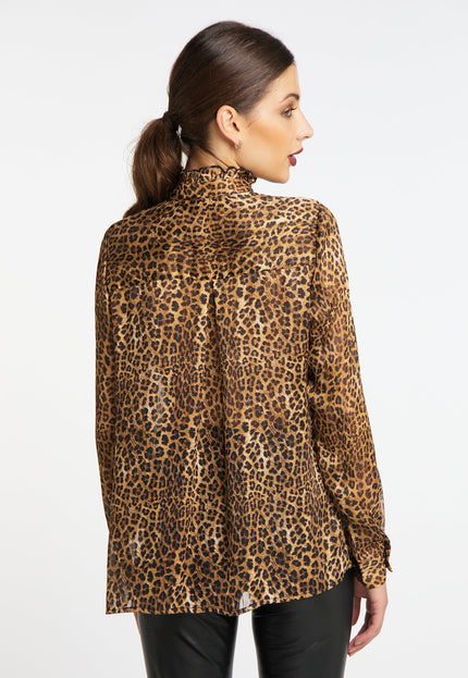 faina Women's Ruffled Blouse With Leopard Print