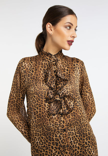 faina Damen Rüschenshirt mit Leopardenmuster