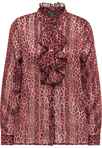 faina Women's Ruffled Blouse With Leopard Print
