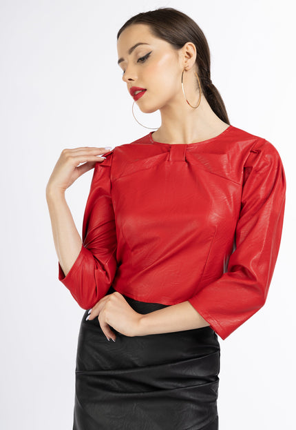 faina Women's Faux Leather Blouse