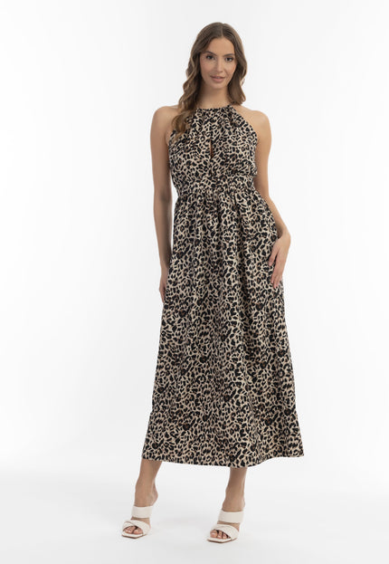 faina Damen Maxi Kleid mit Leopardenmuster