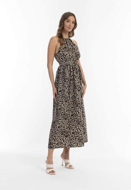 faina Damen Maxi Kleid mit Leopardenmuster