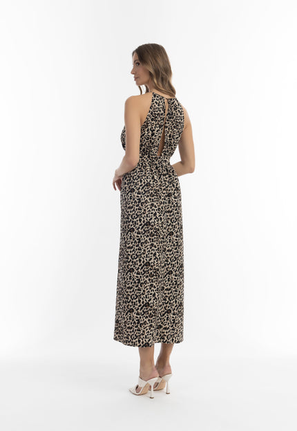 faina Damen Maxi Kleid mit Leopardenmuster