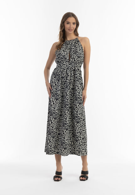 faina Damen Maxi Kleid mit Leopardenmuster