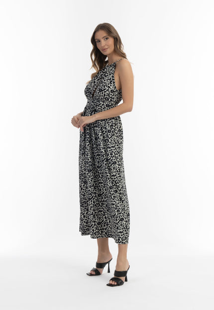 faina Damen Maxi Kleid mit Leopardenmuster