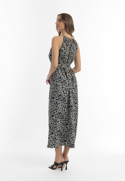 faina Damen Maxi Kleid mit Leopardenmuster