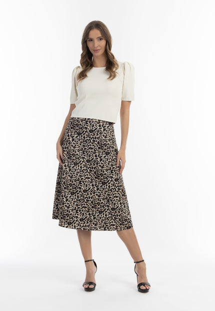 faina Damen Midi-Rock mit Leopardenmuster