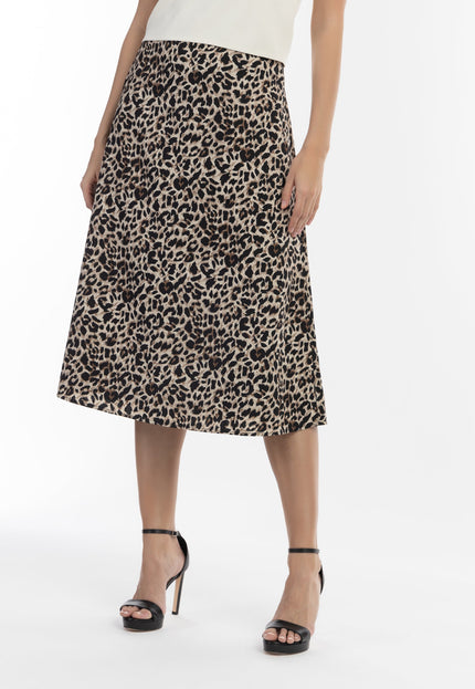 faina Damen Midi-Rock mit Leopardenmuster