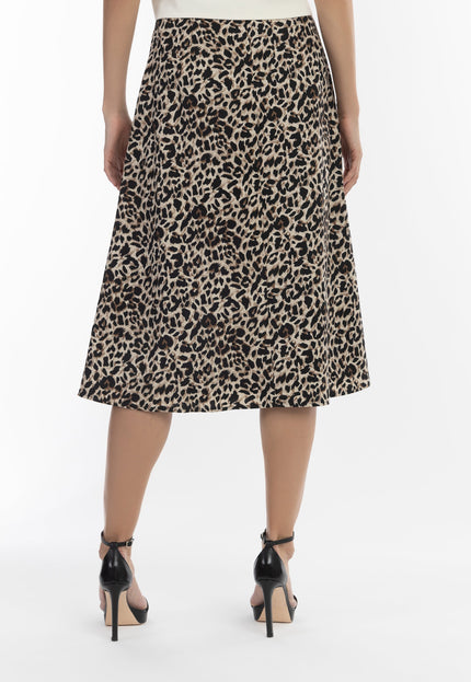 faina Damen Midi-Rock mit Leopardenmuster