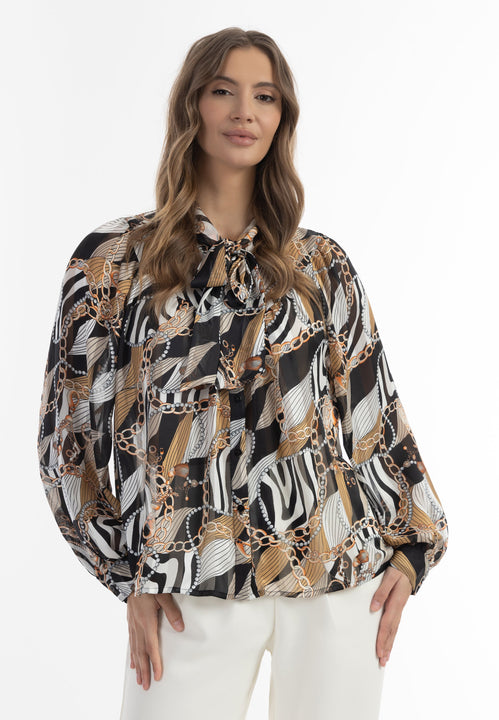 faina Damen Bluse mit Schleifenkragen