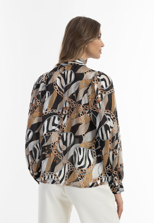 faina Damen Bluse mit Schleifenkragen