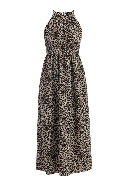 faina Damen Maxi Kleid mit Leopardenmuster