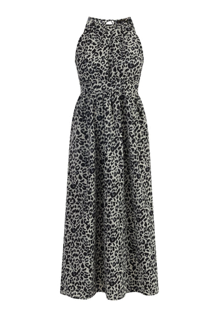 faina Damen Maxi Kleid mit Leopardenmuster