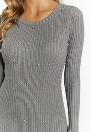 faina Damen Rippstrick Kleid mit Strasssteinen