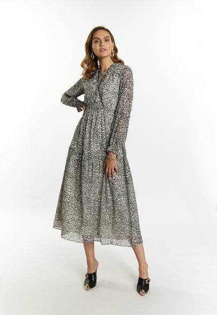 faina Damen Maxi Kleid mit Leopardenmuster