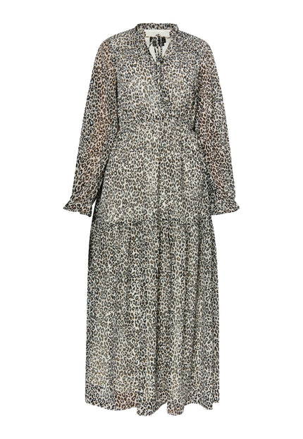 faina Damen Maxi Kleid mit Leopardenmuster