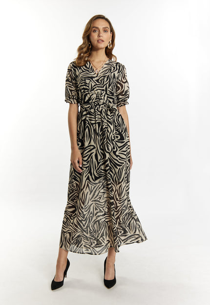 faina Damen Zebra-Print Maxi Kleid