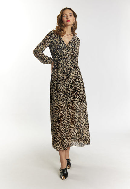 faina Damen Maxi Kleid mit Leopardenmuster