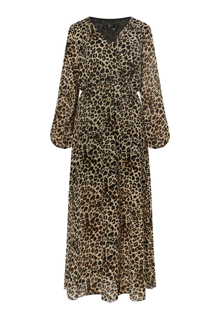 faina Damen Maxi Kleid mit Leopardenmuster