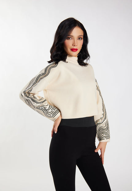 faina Damen Strickpullover mit Pailletten