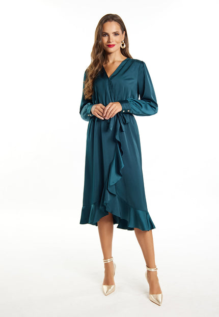 faina Damen Midi Langarm Kleid