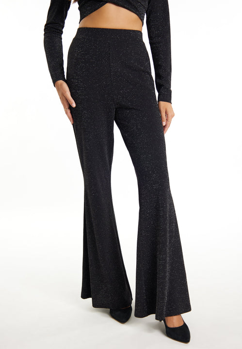 faina Damen Flared Hosen aus Glitzer-Jersey