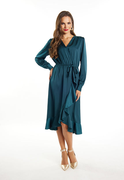 faina Damen Midi Langarm Kleid