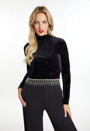 faina Damen Glitzer Shirt aus Stretch-Velours