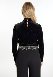 faina Damen Glitzer Shirt aus Stretch-Velours