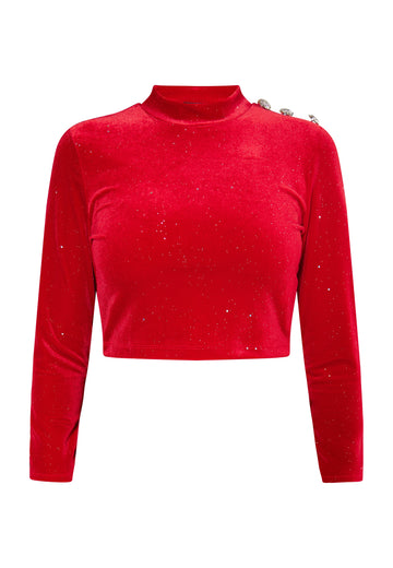 faina Damen Samtshirt mit Glitzer